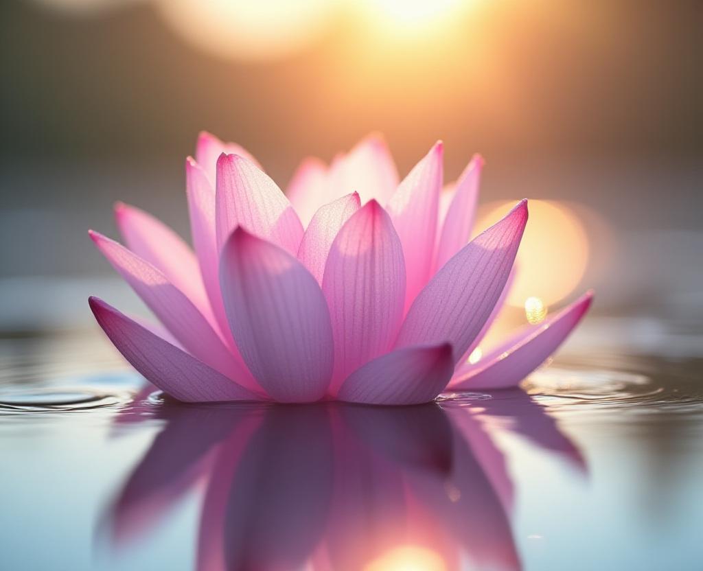 静かな蓮の花と柔らかな光